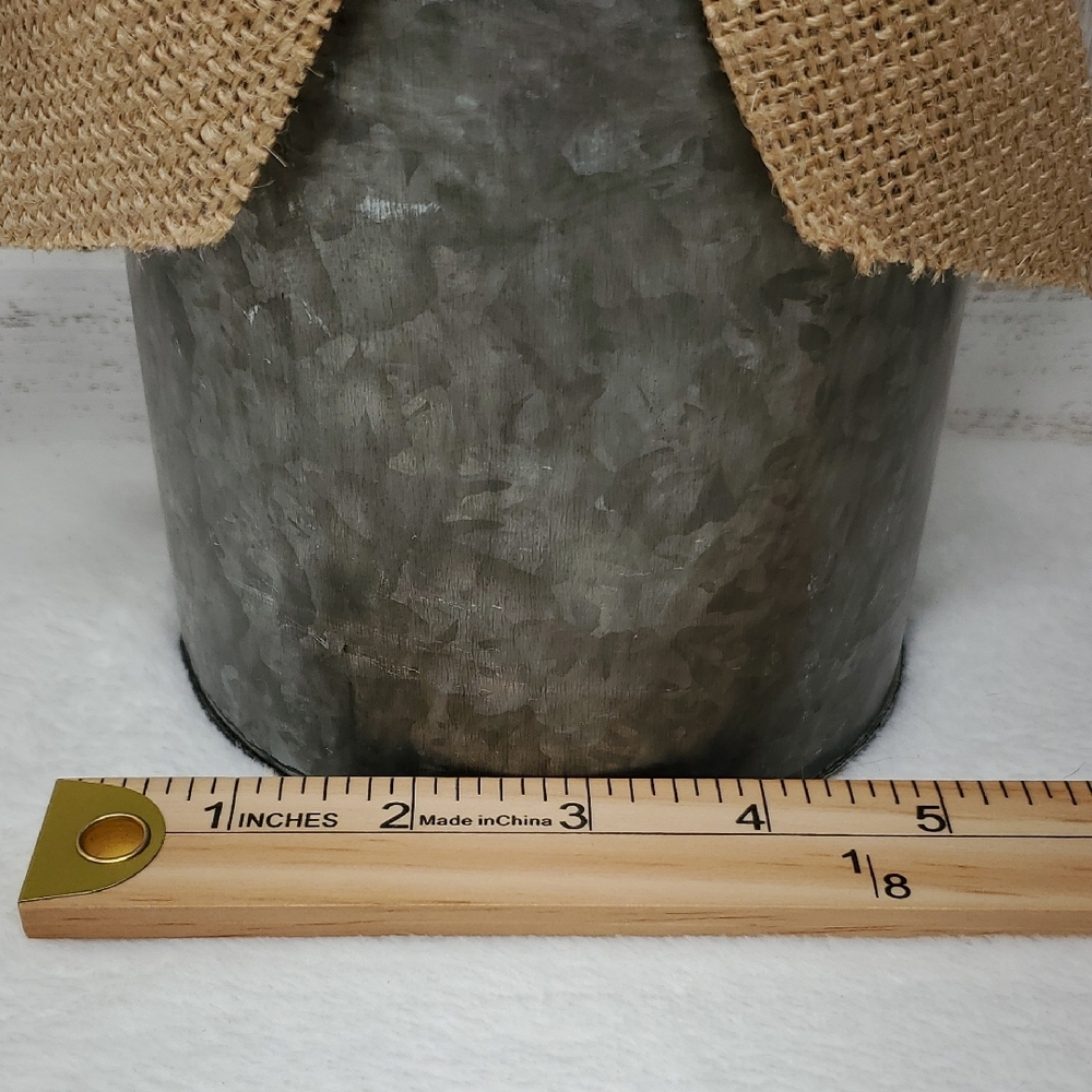 Pink Floral Arrangement in Galvanized Metal Milk Can with Burlap Bow Country - Picture 2 of 6